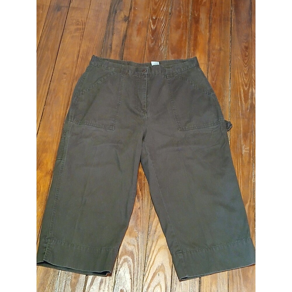 VINTAGE Bill Blass Petite Jeans  Cargo Capri Dark Olive 14P    100%Cotton